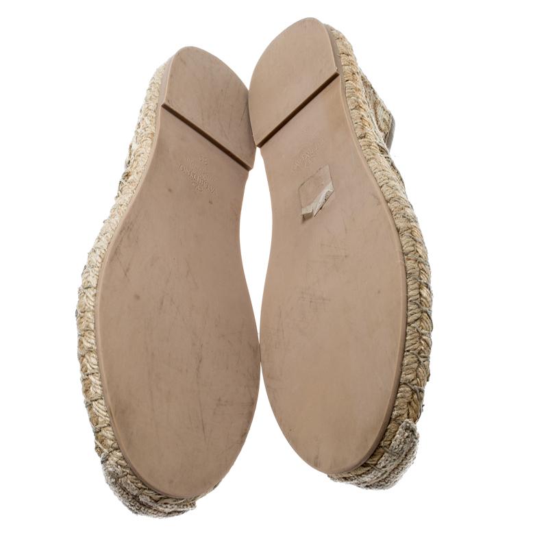 Women's Valentino Beige Lace And Leather Espadrilles Size 39