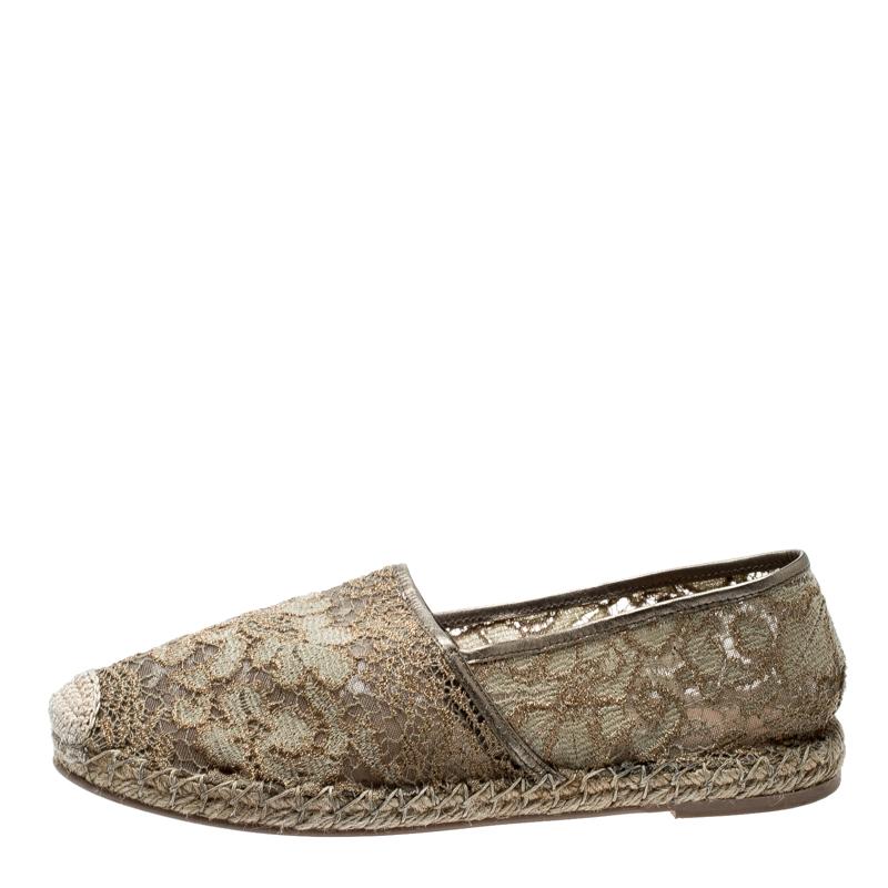 Valentino Beige Lace And Leather Espadrilles Size 39 2