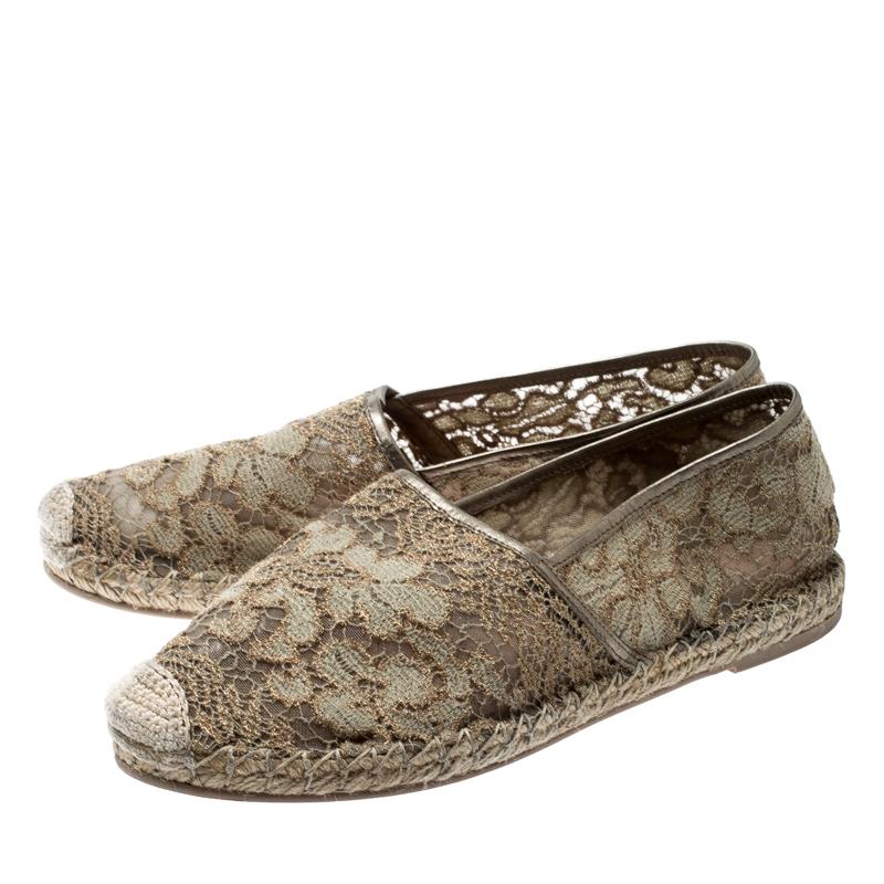 Valentino Beige Lace And Leather Espadrilles Size 39 3