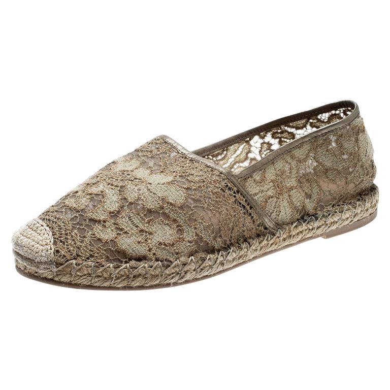 Valentino Beige Lace And Leather Espadrilles Size 39