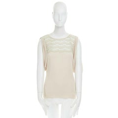 VALENTINO beige lace trimmed draped sleeveless sweater vest top S