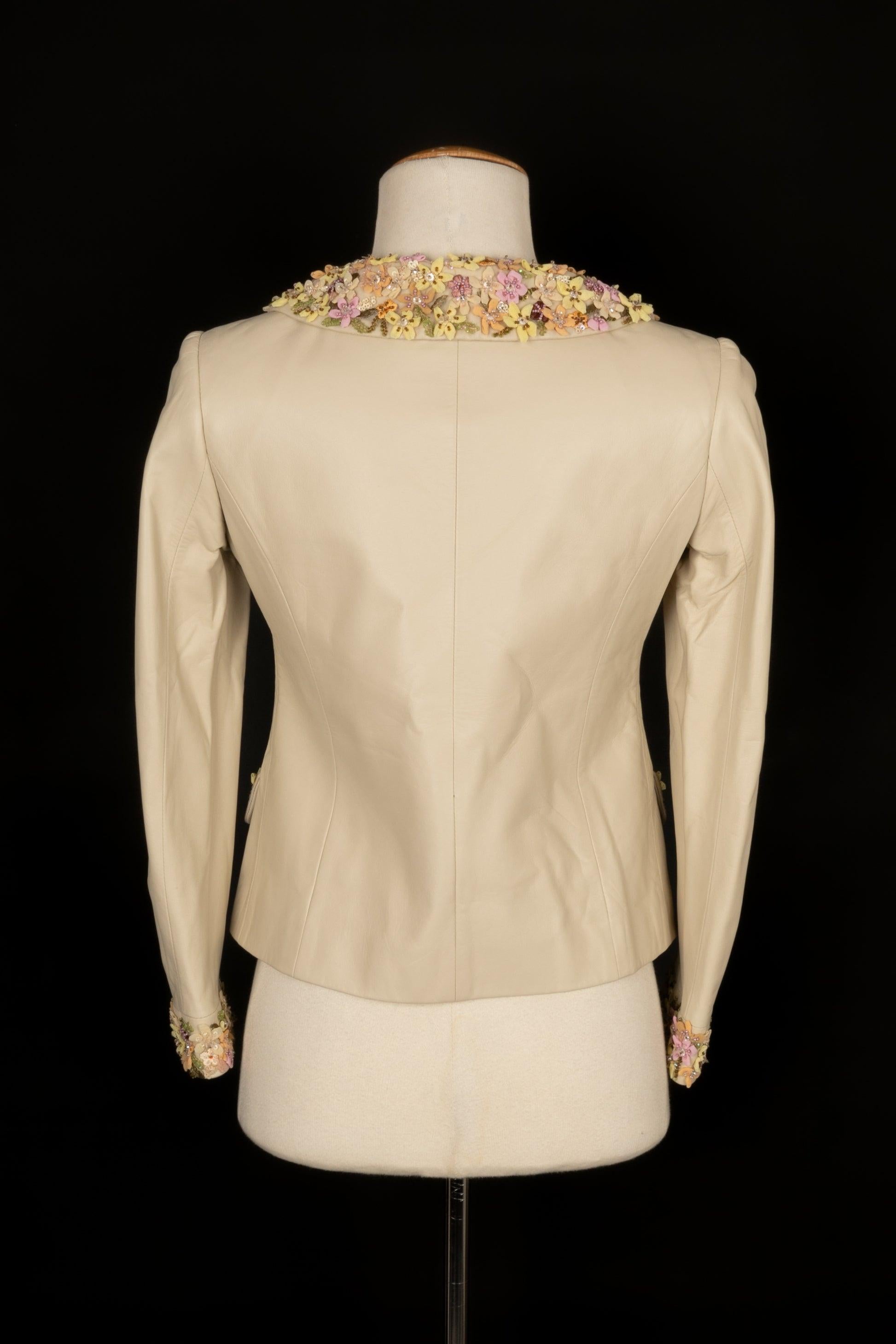 Valentino Beige Lamb Leather Jacket In Excellent Condition In SAINT-OUEN-SUR-SEINE, FR