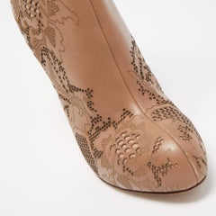 Valentino Beige Laser Cut Leather Platform Ankle Booties
