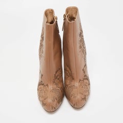 Valentino Beige Laser Cut Leather Platform Ankle Booties Size 39.5