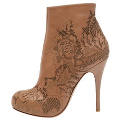 Valentino Beige Laser Cut Leather Platform Ankle Booties Size 39.5