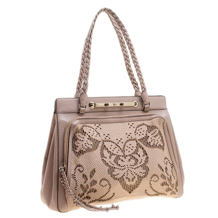 Valentino Beige Leather and Lace Demetra Tote For Sale at 1stDibs