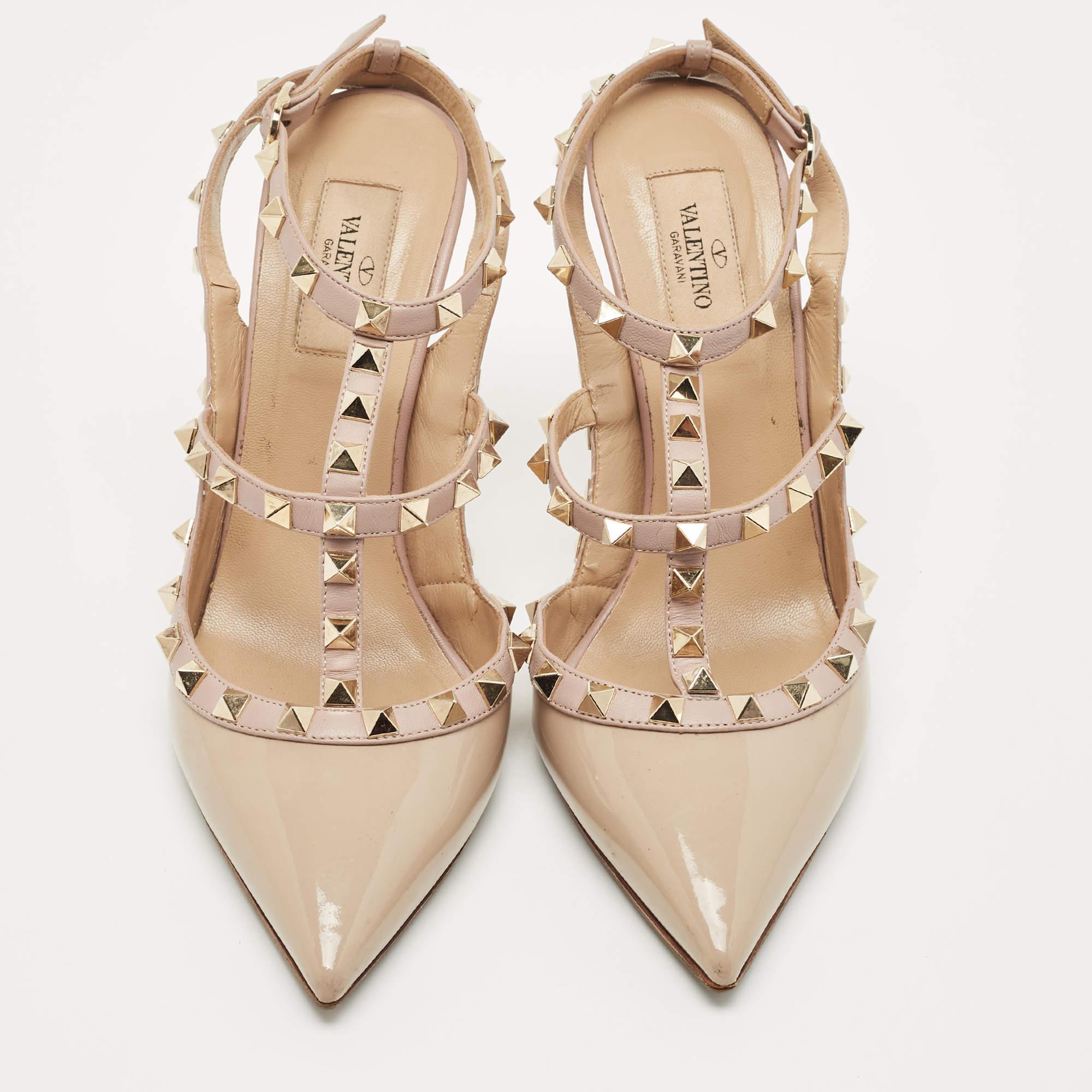 Women's Valentino Beige Leather and Patent Leather Rockstud Pumps 