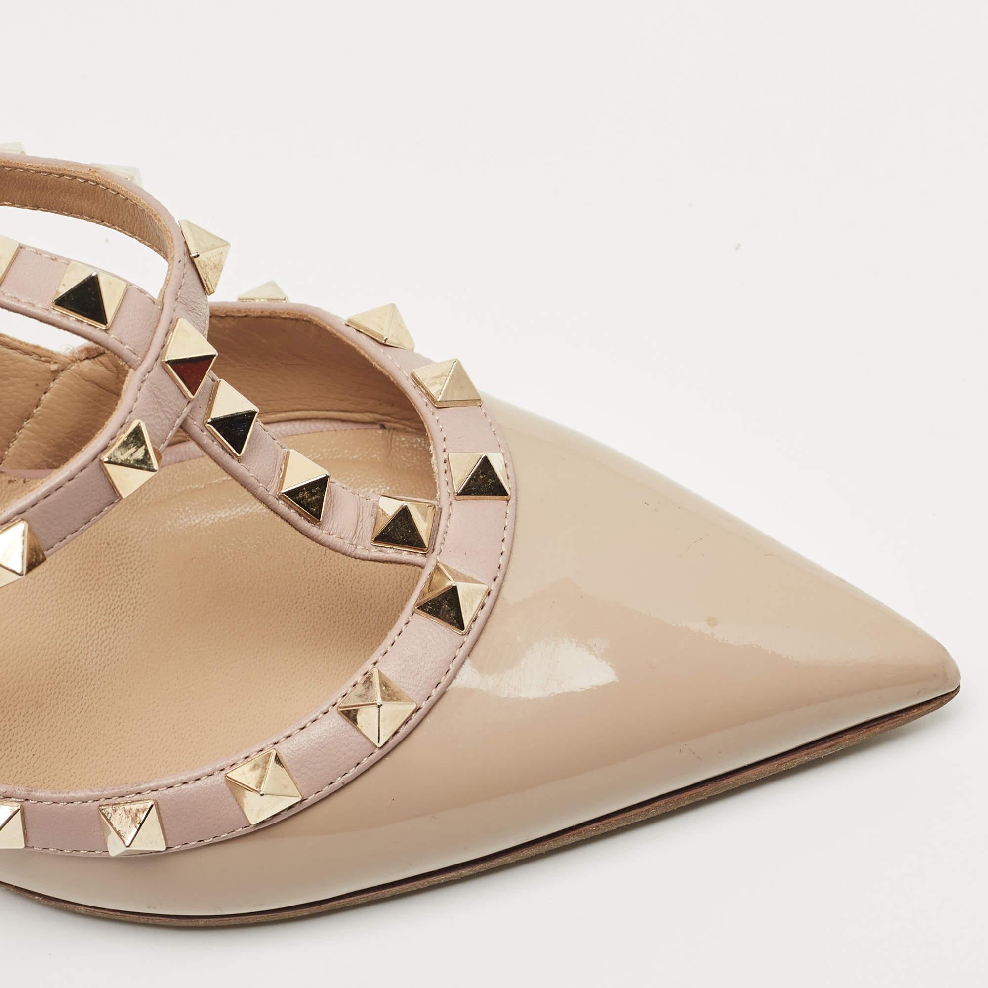 Valentino Beige Leather and Patent Leather Rockstud Pumps  2