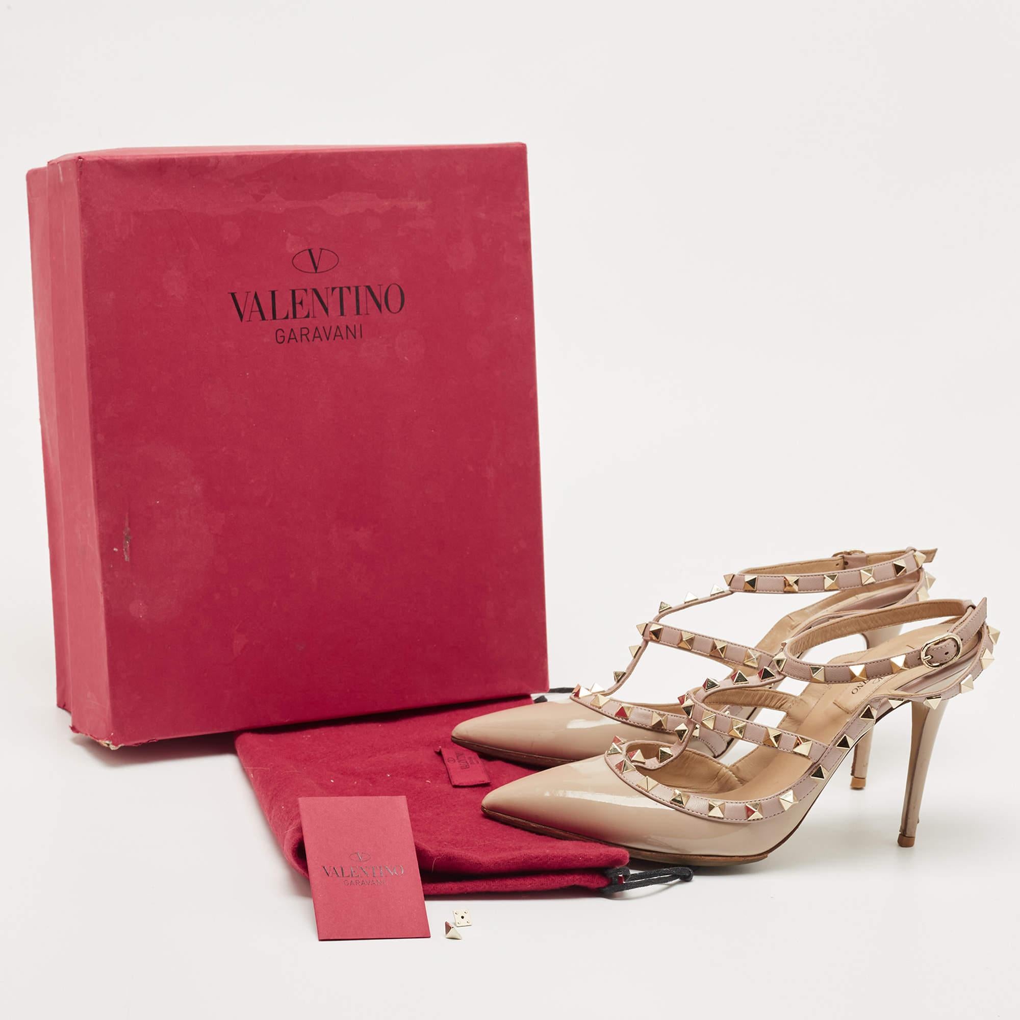 Valentino Beige Leather and Patent Leather Rockstud Pumps  5