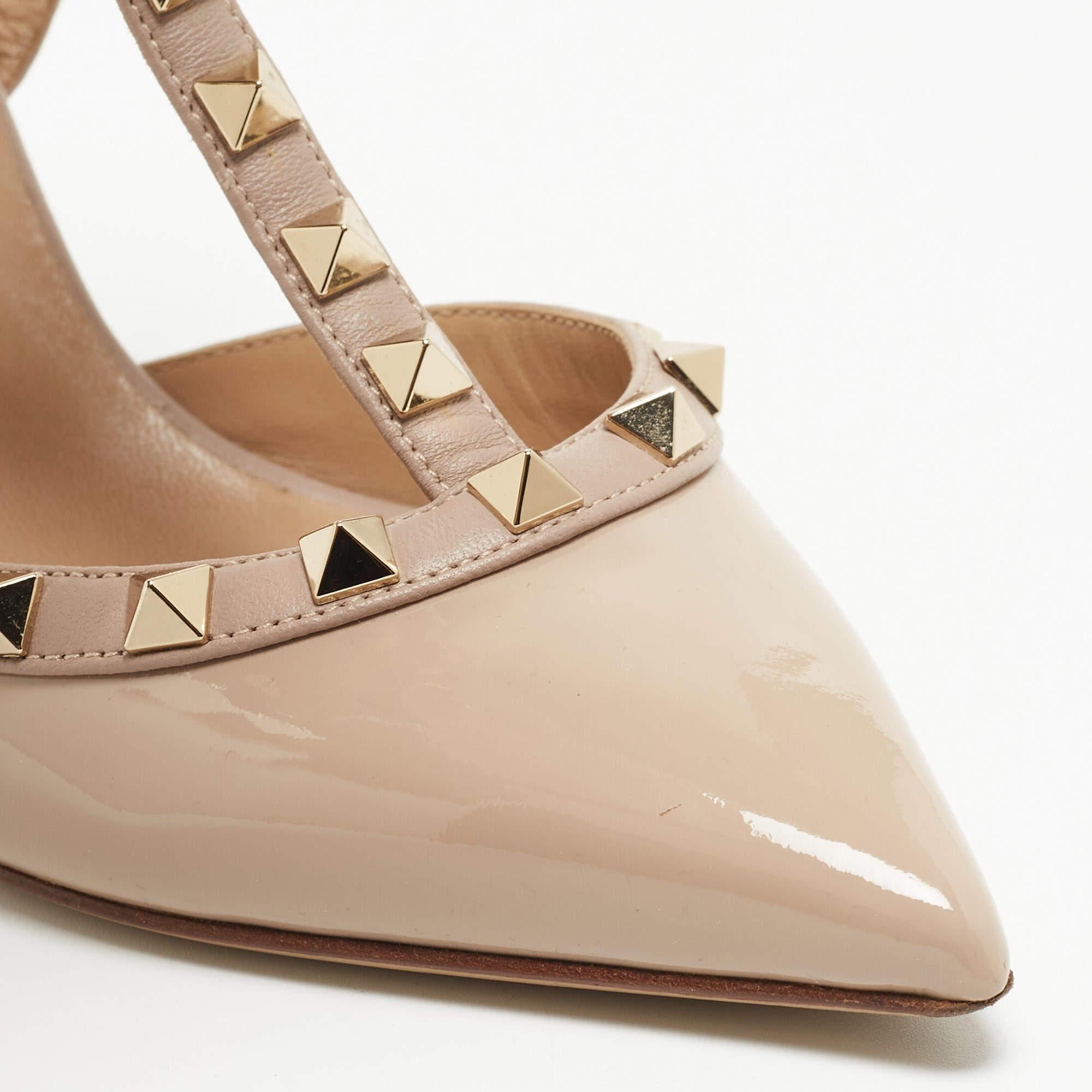 Valentino Beige Leather and Patent Rockstud Caged Pumps Size 35.5 2
