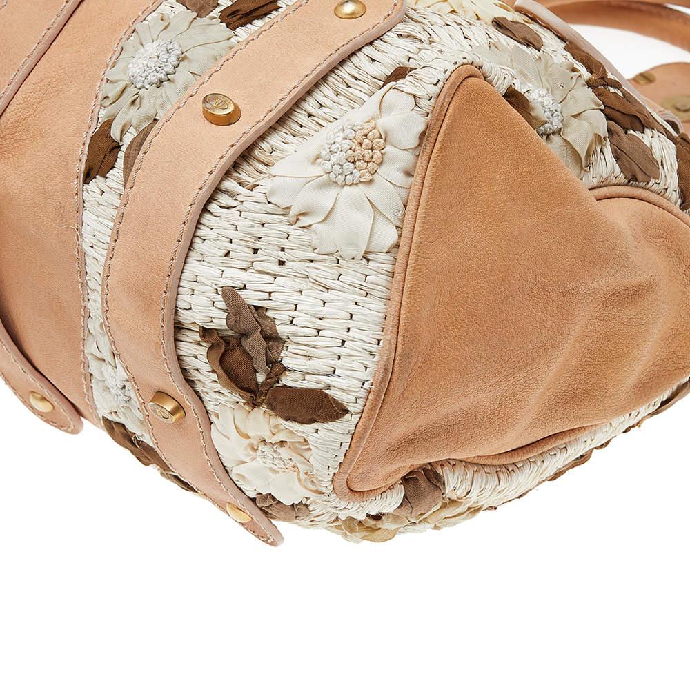 Valentino Beige Leather And Raffia Catch Bag For Sale 4