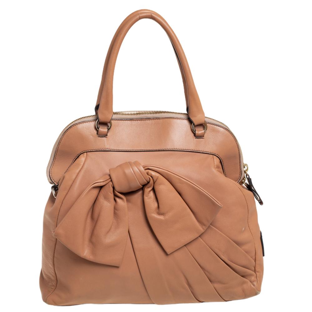 Valentino Beige Leather Aphrodite Bow Bag 4