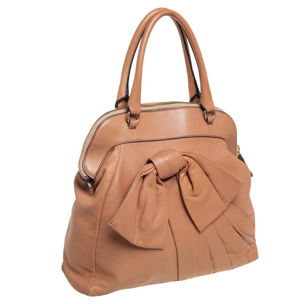 Valentino Beige Leather Aphrodite Bow Bag In Fair Condition In Dubai, Al Qouz 2