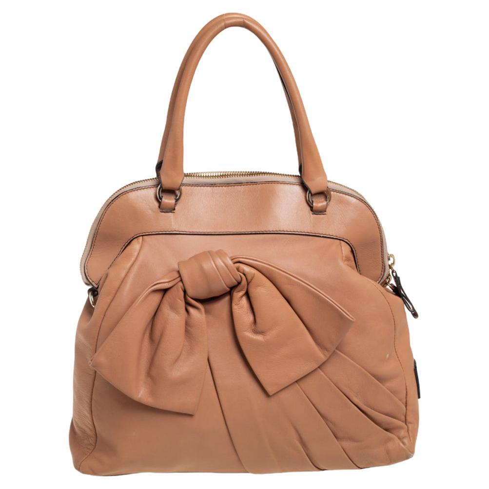 Valentino Beige Leather Aphrodite Bow Bag