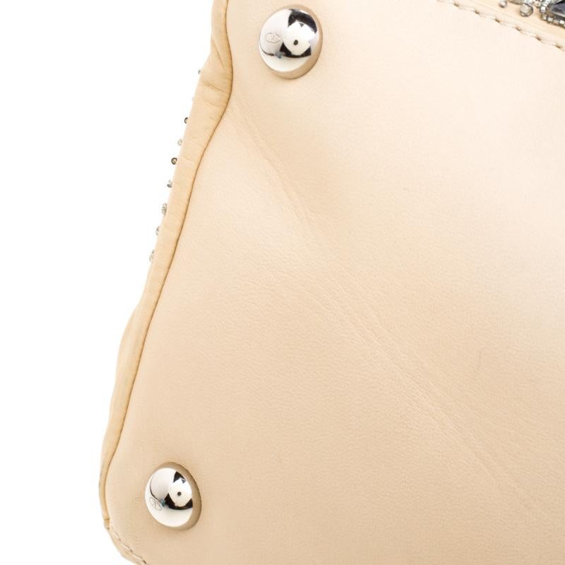 Valentino Beige Leather Embellished and Feather Alice Glam Frame Bag For Sale 6
