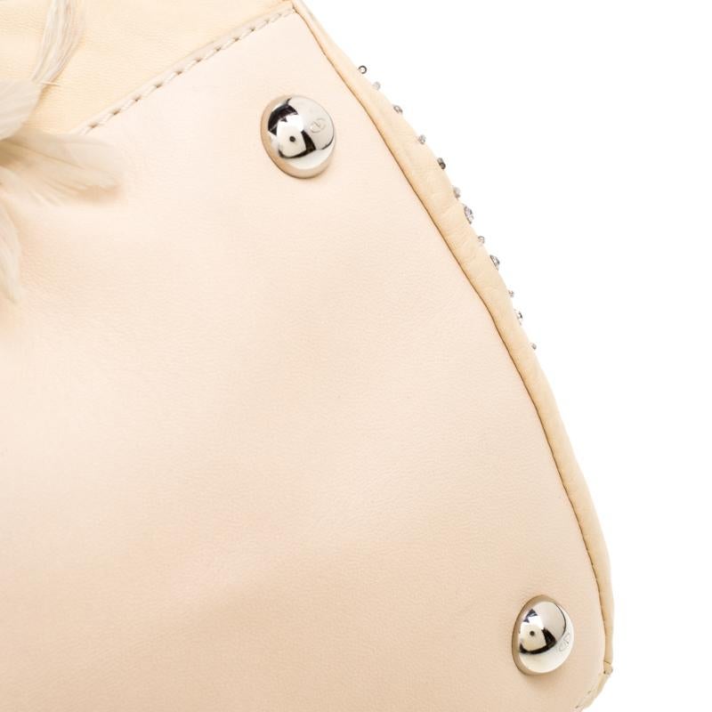 Valentino Beige Leather Embellished and Feather Alice Glam Frame Bag For Sale 7