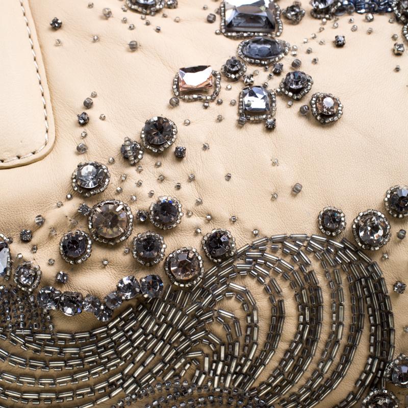 Valentino Beige Leather Embellished and Feather Alice Glam Frame Bag For Sale 1