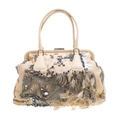 Valentino Beige Leather Embellished and Feather Alice Glam Frame Bag