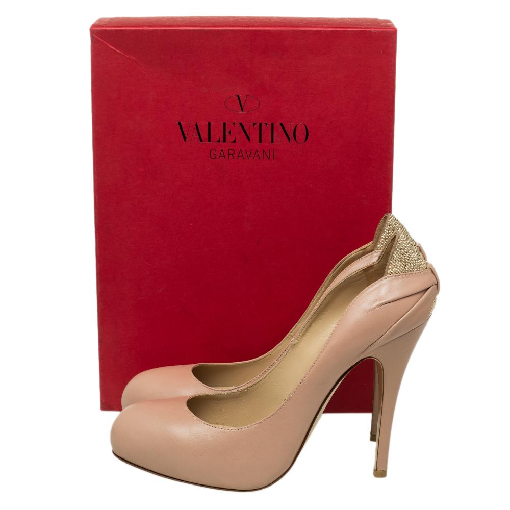 Valentino Beige Leather Embellished Platform Pumps Size 39.5 For Sale 1