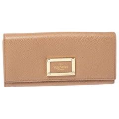 Valentino Beige Leather Flap Continental Wallet