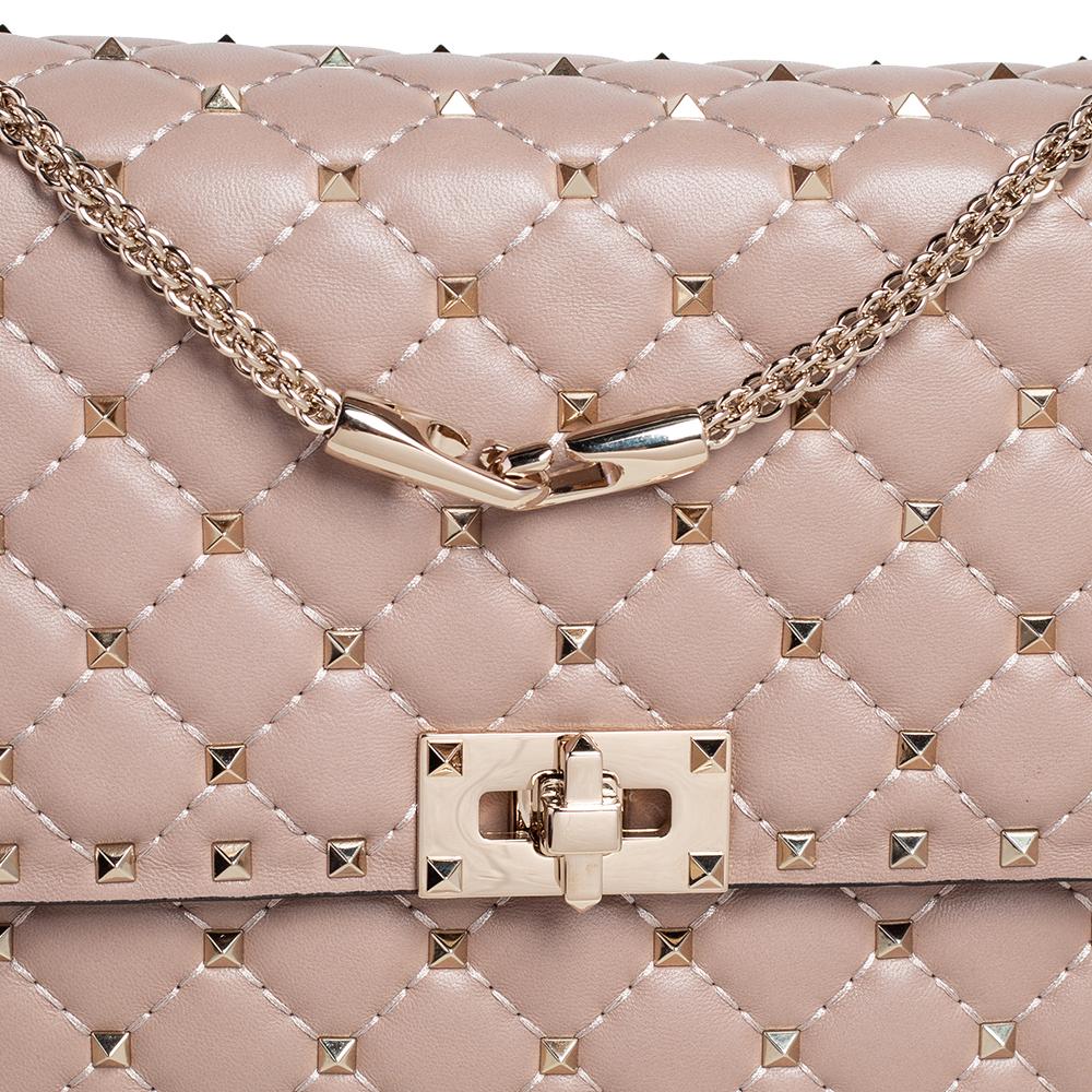 Valentino Beige Leather Large Rockstud Spike Top Handle Bag 7