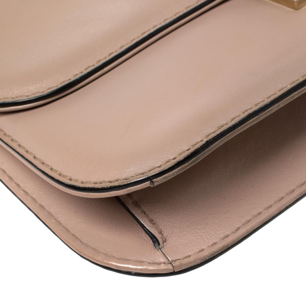 Valentino Beige Leather Medium Rockstud Glam Lock Flap Bag 5