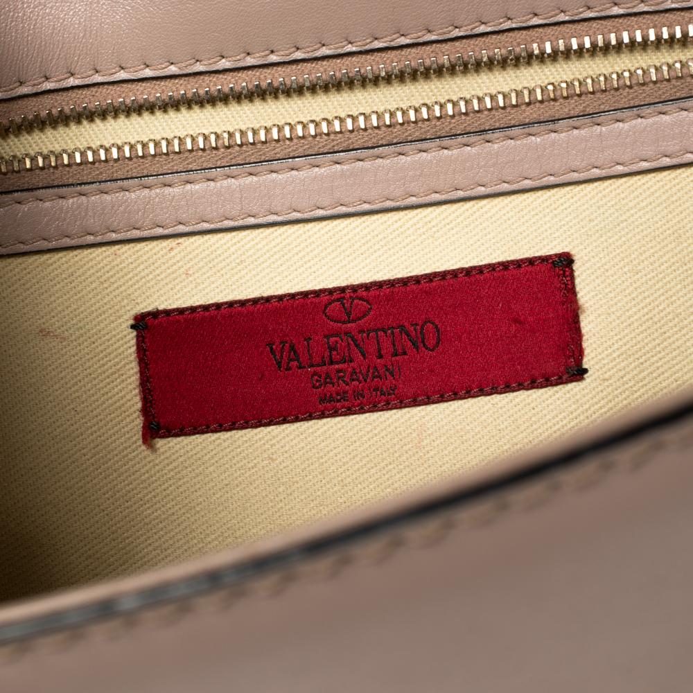 Valentino Borsa media Rockstud Glam Lock Flap in pelle beige 2