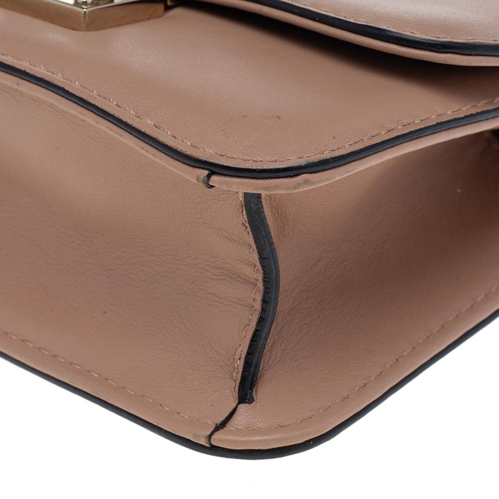 Valentino Beige Leather Mini Rockstud Glam Lock Shoulder Bag 3