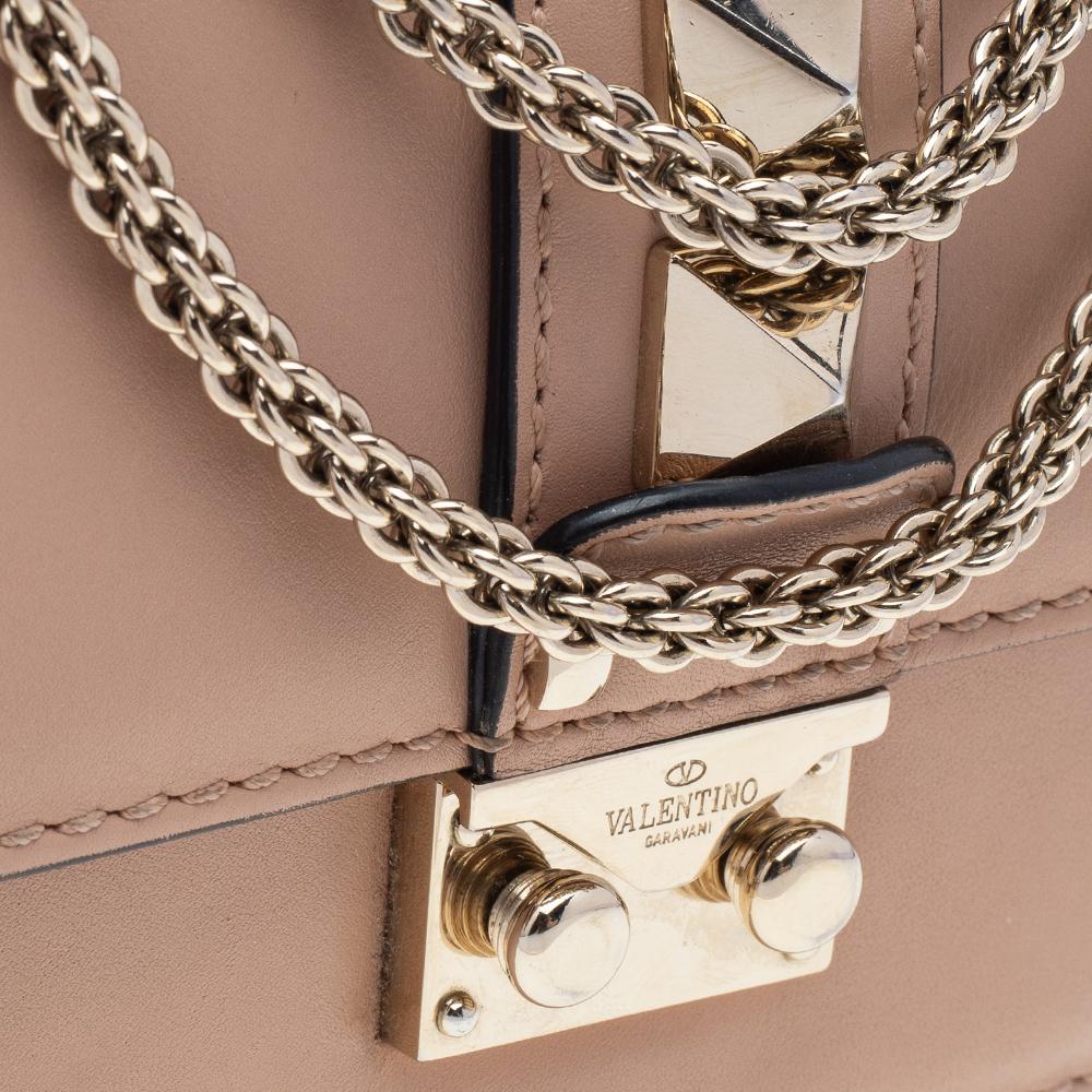 Women's Valentino Beige Leather Mini Rockstud Glam Lock Shoulder Bag