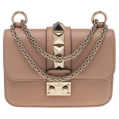 Valentino Beige Leather Mini Rockstud Glam Lock Shoulder Bag