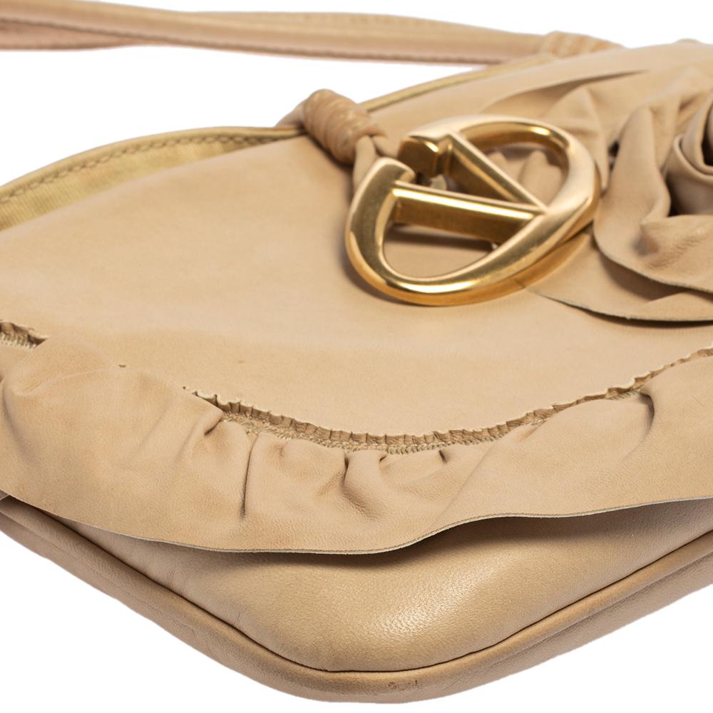 Valentino Beige Leather Petale Shoulder Bag 2