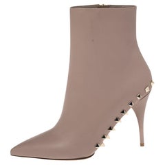 Valentino Beige Leather Rockstud Ankle Boots Size 38.5