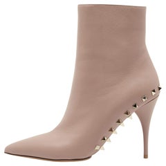 Valentino Beige Leather Rockstud Ankle Boots Size 39.5