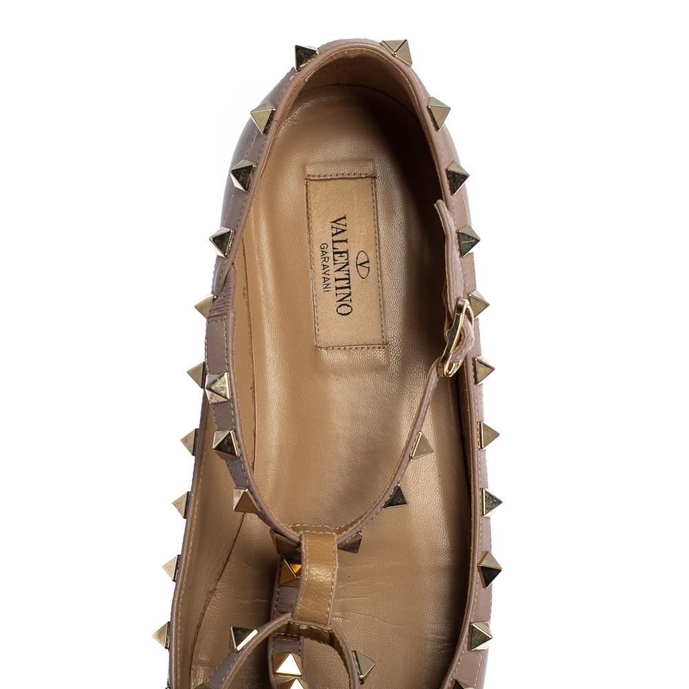Valentino Beige Leather Rockstud Ankle Strap Ballet Flats Size 38 3