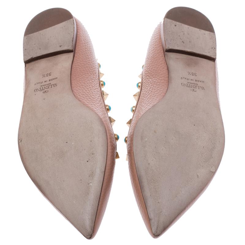 Women's Valentino Beige Leather Rockstud Ballet Flats Size 38.5