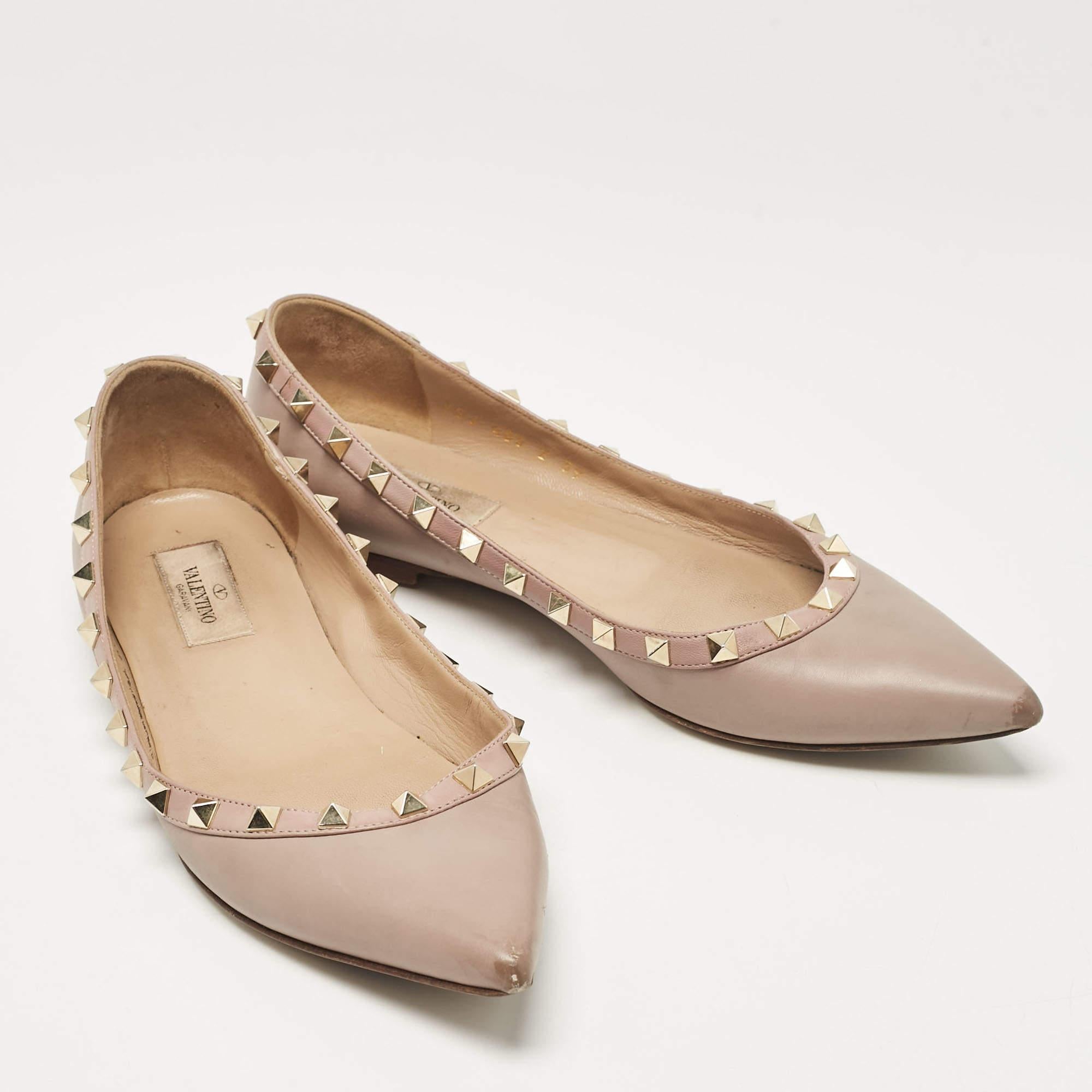 Women's Valentino Beige Leather Rockstud Ballet Flats Size 39
