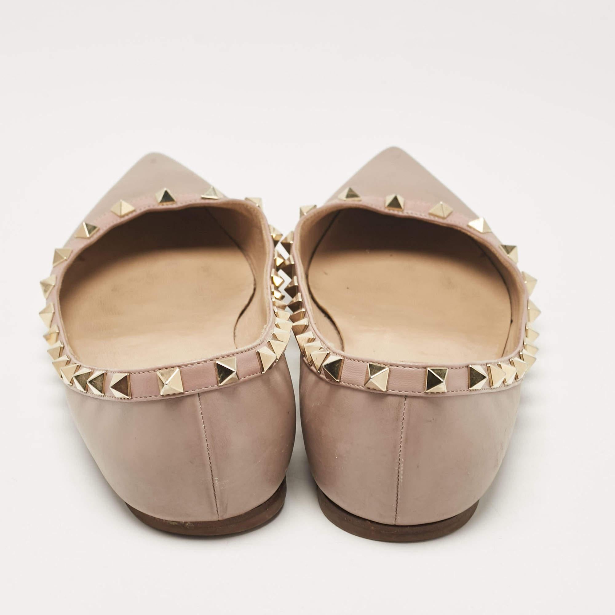 Valentino Beige Leather Rockstud Ballet Flats Size 39 1