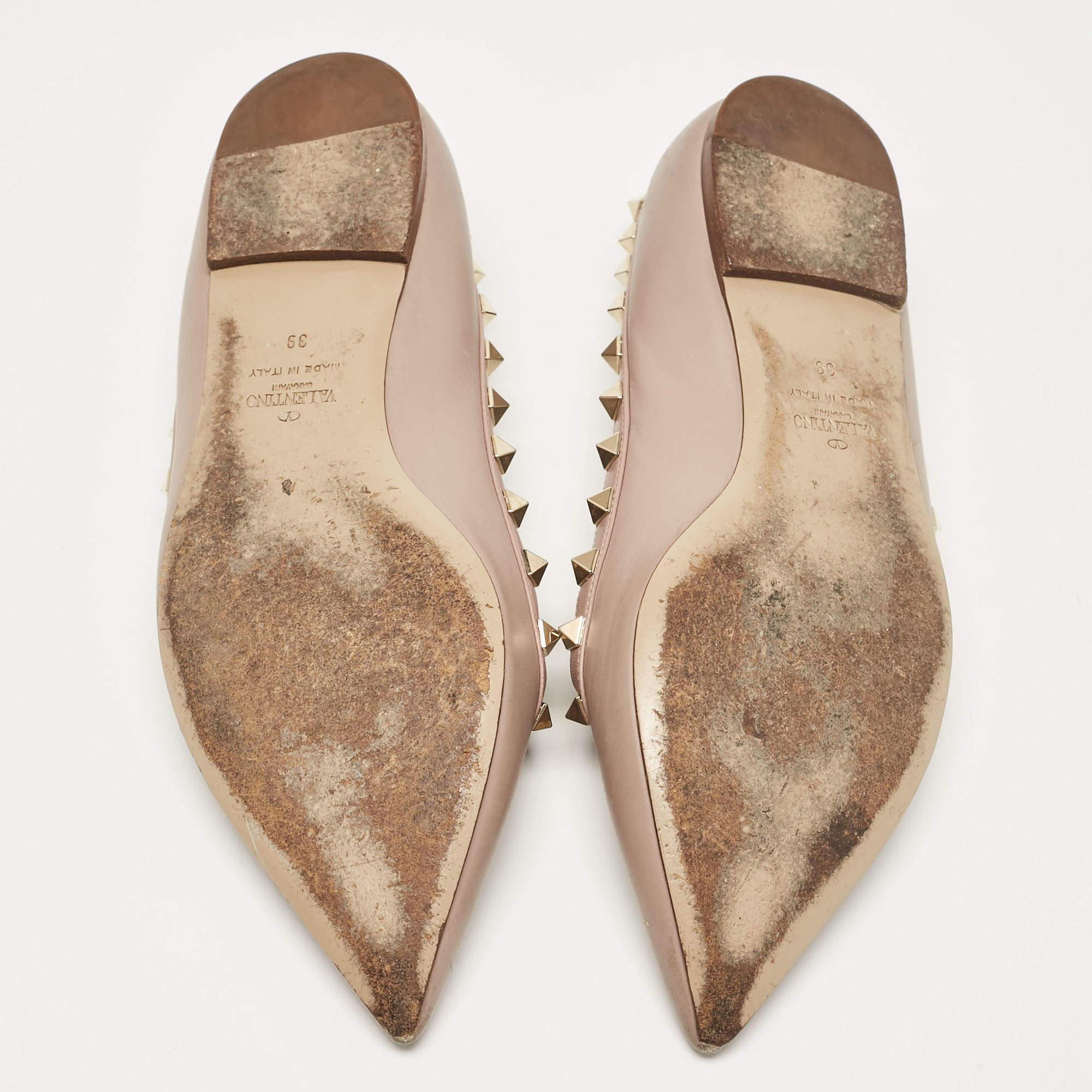 Valentino Beige Leather Rockstud Ballet Flats Size 39 2