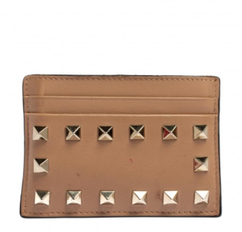 Valentino Beige Leather Rockstud Card Holder For Sale 6