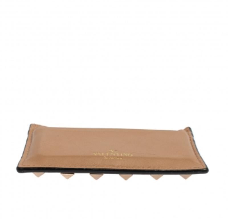 Valentino Beige Leather Rockstud Card Holder For Sale 4