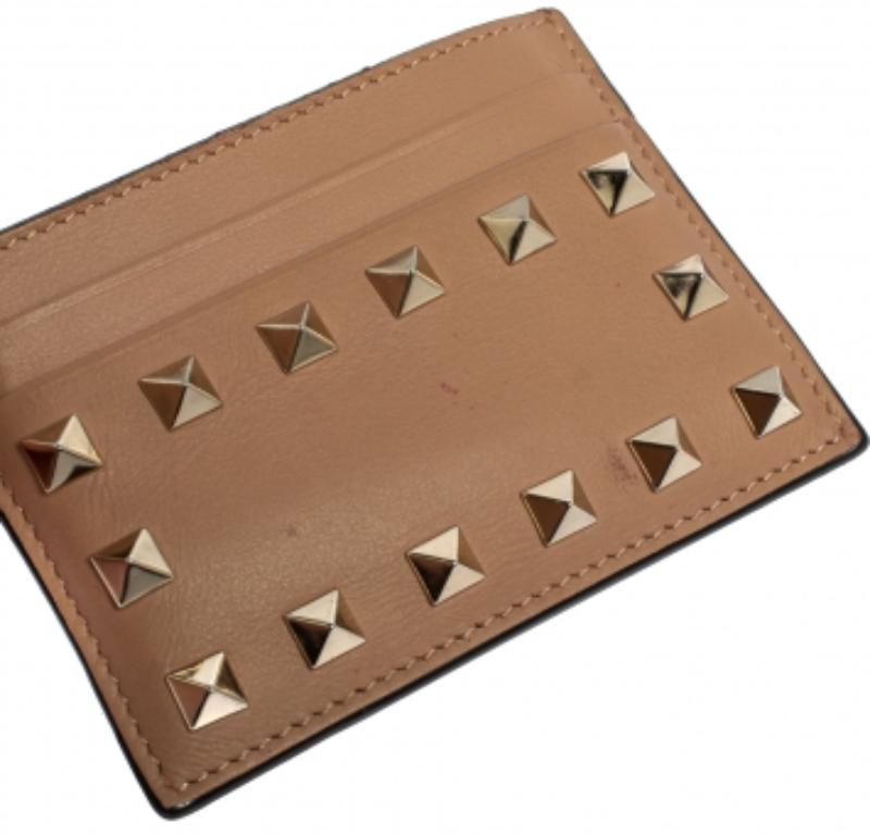 Valentino Beige Leather Rockstud Card Holder For Sale 5