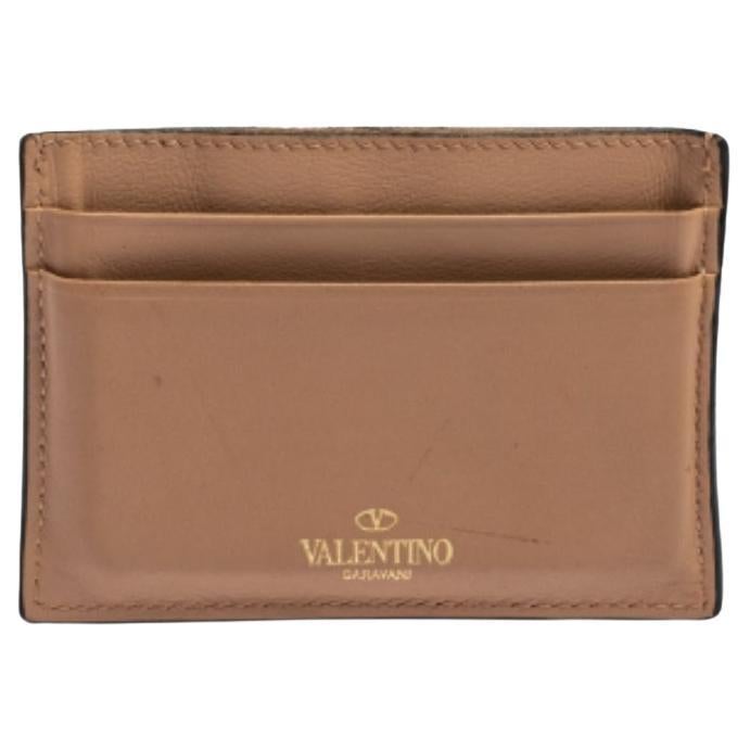 Valentino Beige Leather Rockstud Card Holder For Sale