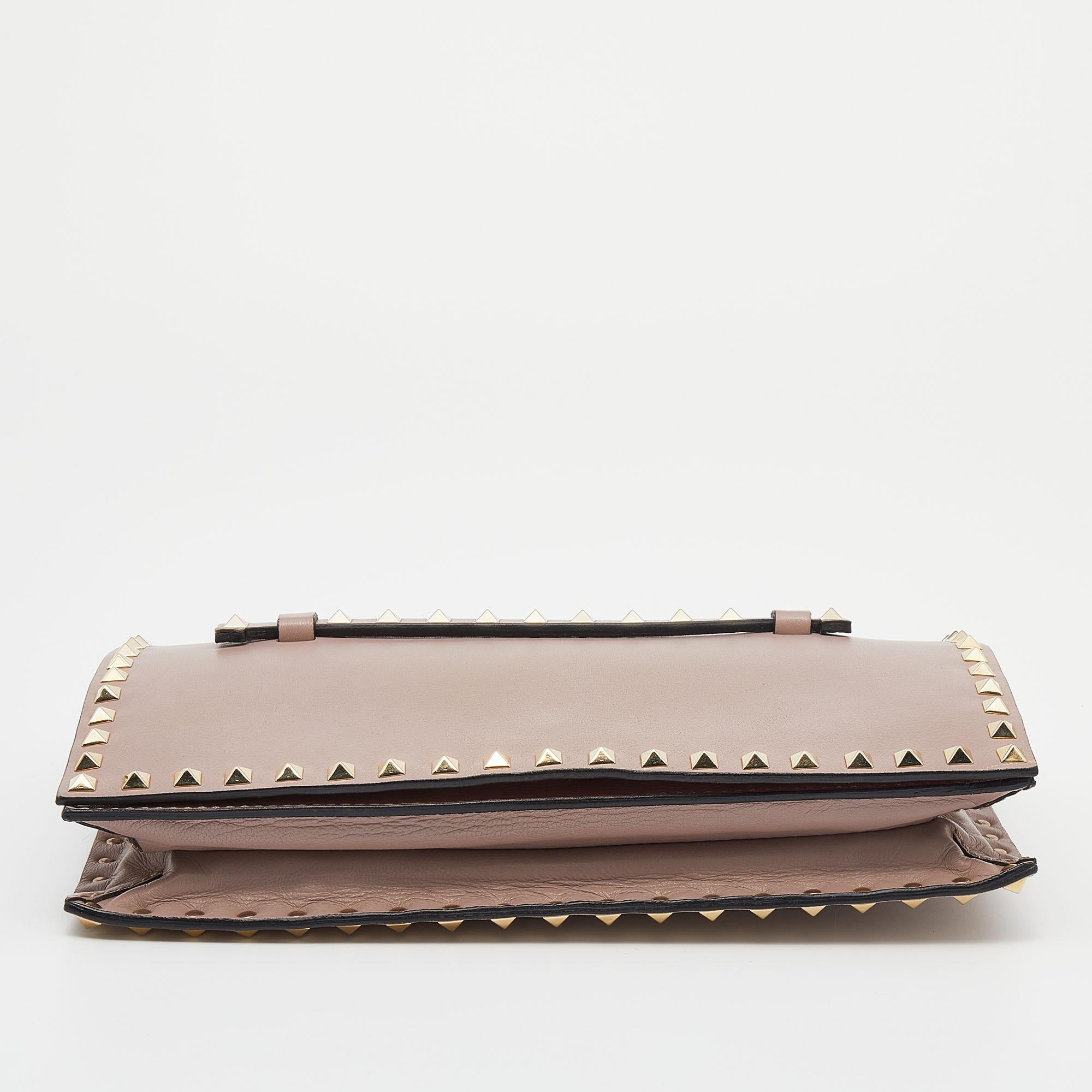 Women's Valentino Beige Leather Rockstud Clutch