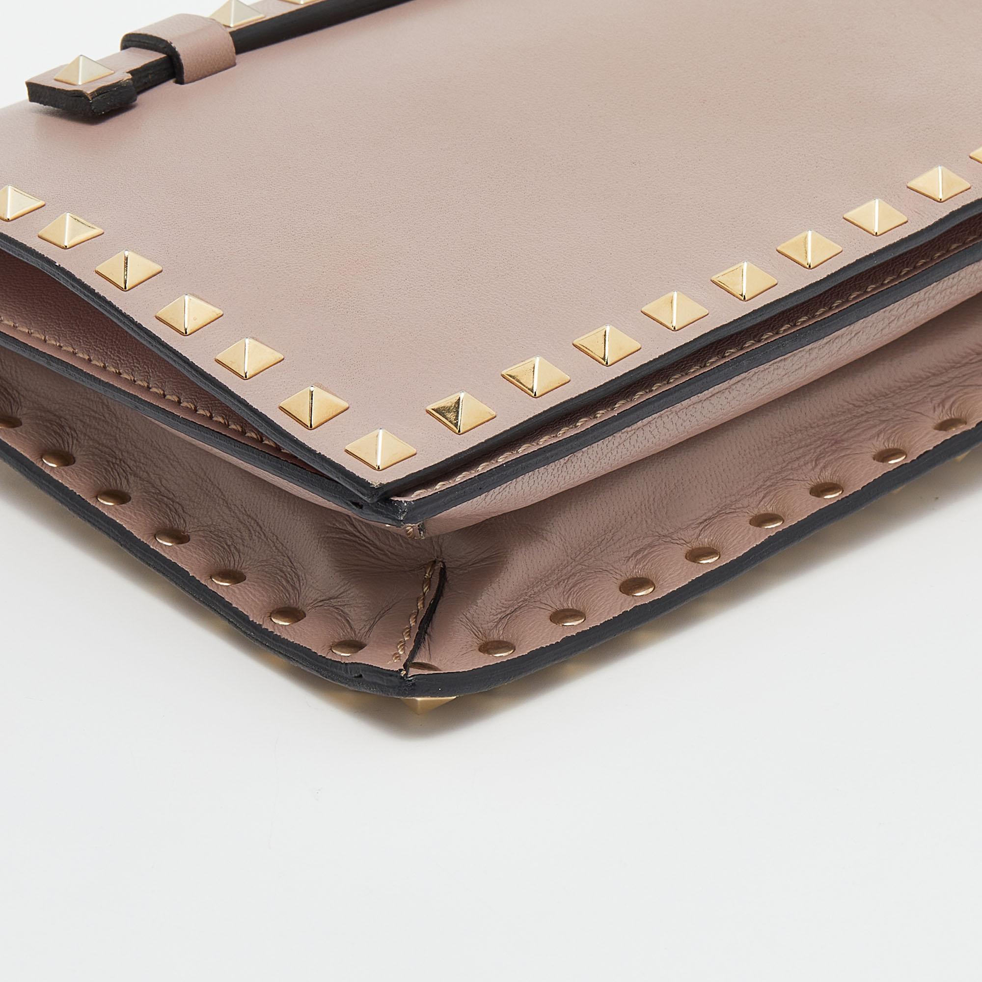 Valentino Beige Leather Rockstud Clutch 1