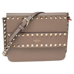 Valentino Beige Leather Rockstud Flap Shoulder Bag