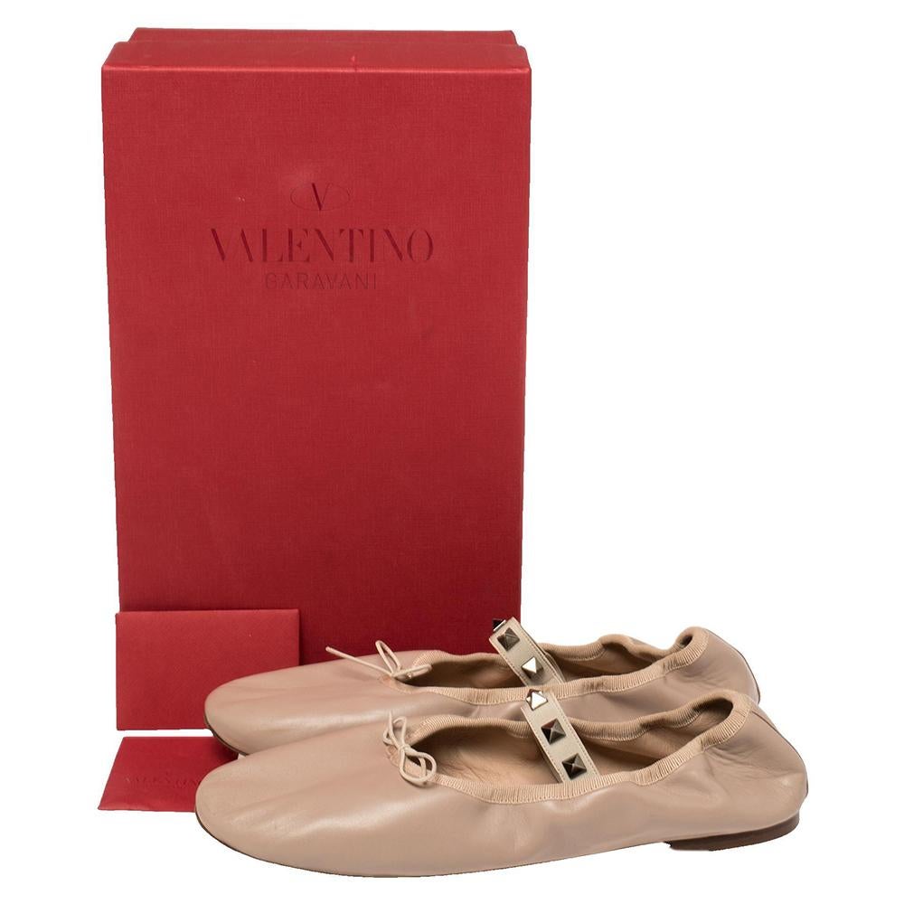 Valentino Beige Leather Rockstud Mary Jane Bow Ballet Flats Size 39 3