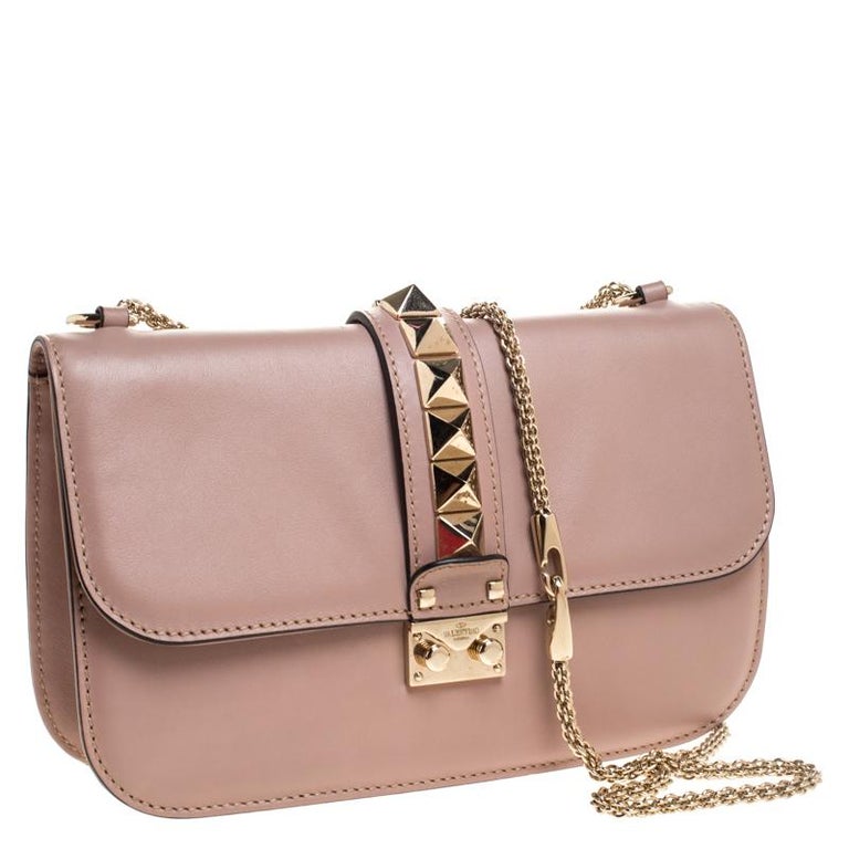 Valentino Beige Leather Rockstud Medium Glam Lock Flap Bag For Sale at ...
