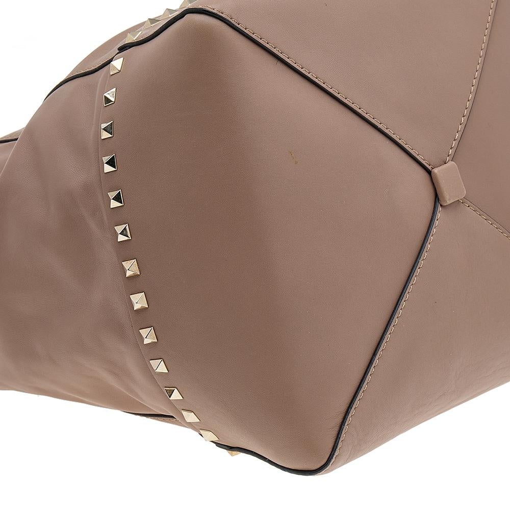 Valentino Beige Leather Rockstud New Dome Bucket Tote 2