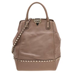 Valentino Beige Leather Rockstud New Dome Bucket Tote