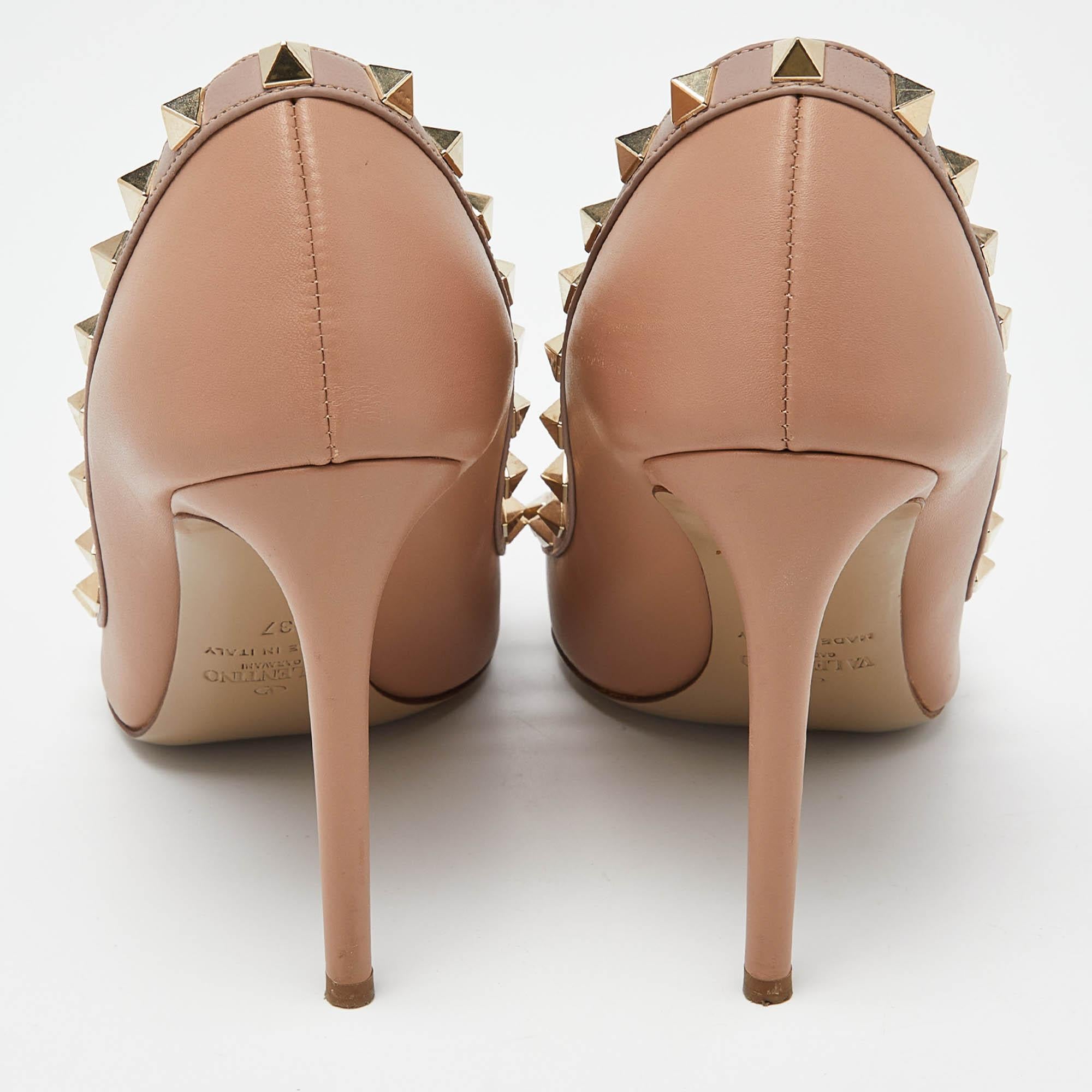 Valentino Beige Leather Rockstud Pointed Toe Pumps Size 37 For Sale 7